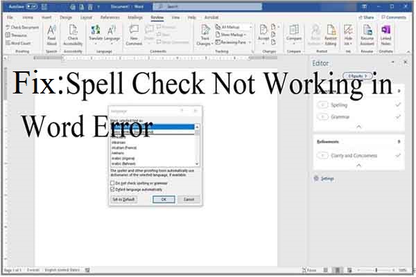 spell check not working in word thumbnail
