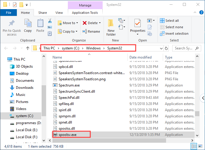 check the location of spoolsv.exe file