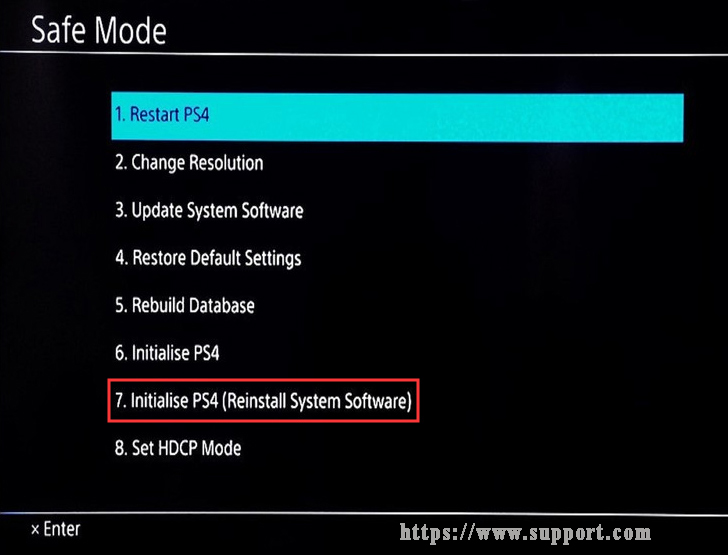 select Initialize PS4 (Reinstall System Software)