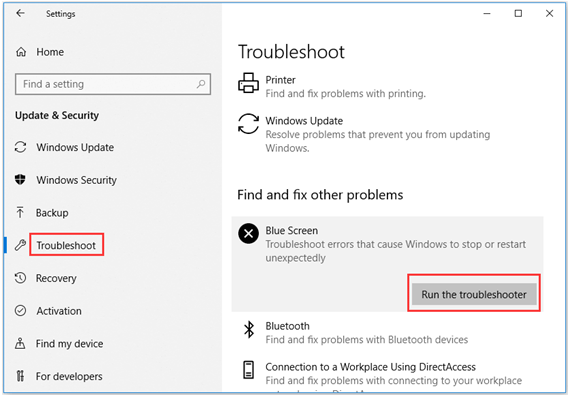 run blue screen troubleshooter