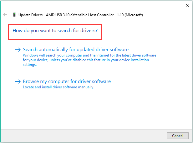 update your USB controller driver