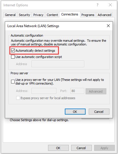 check Automatically detect settings