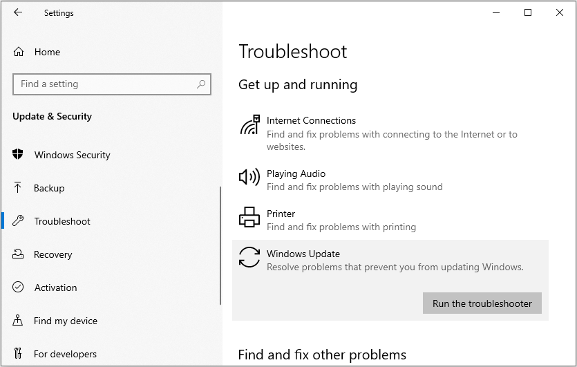 run Windows update troubleshooter