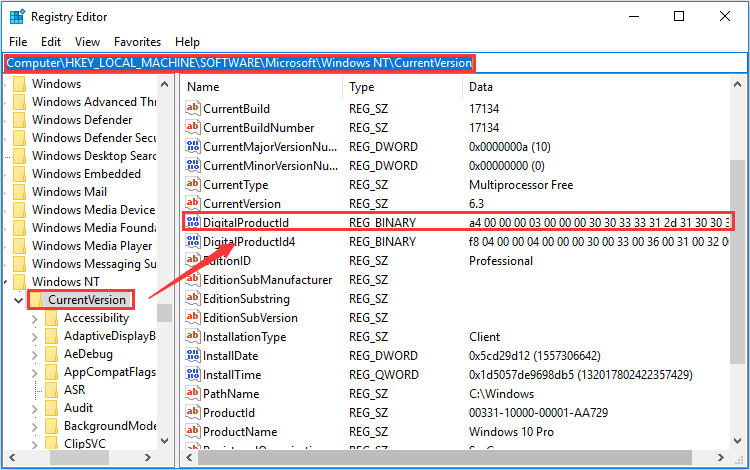 find windows 10 product key regedit