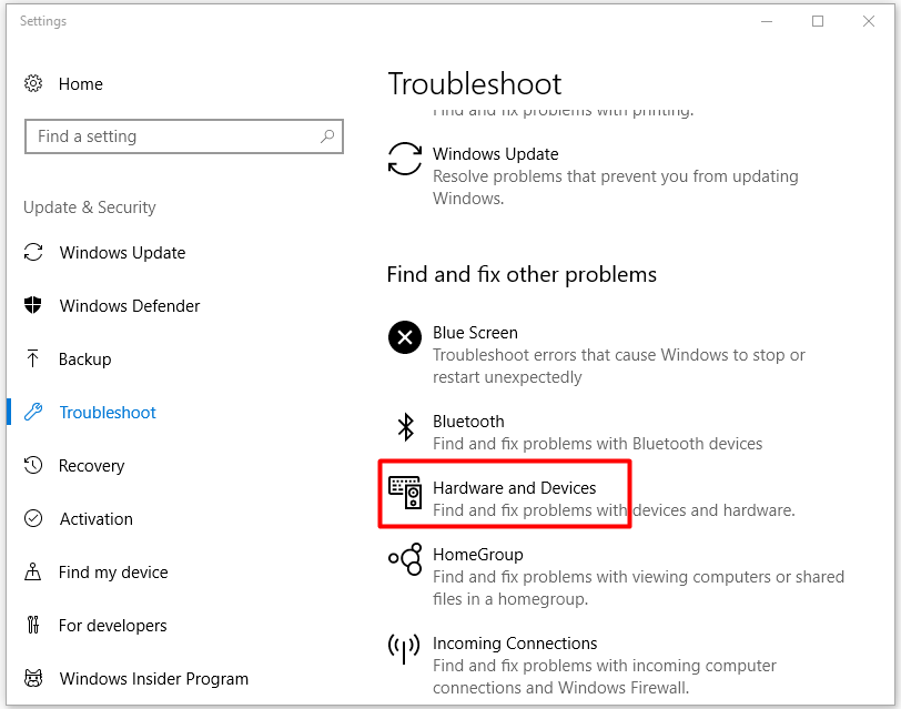 click on hardware and devices