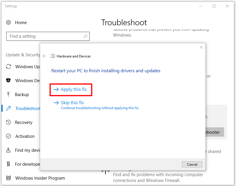 select apply this fix