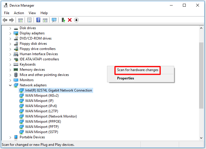 scan for hardware chnages