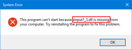 xinput1_3.dll not found error message