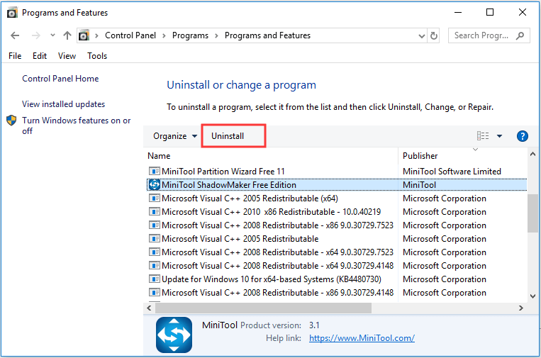 uninstall the problematic program