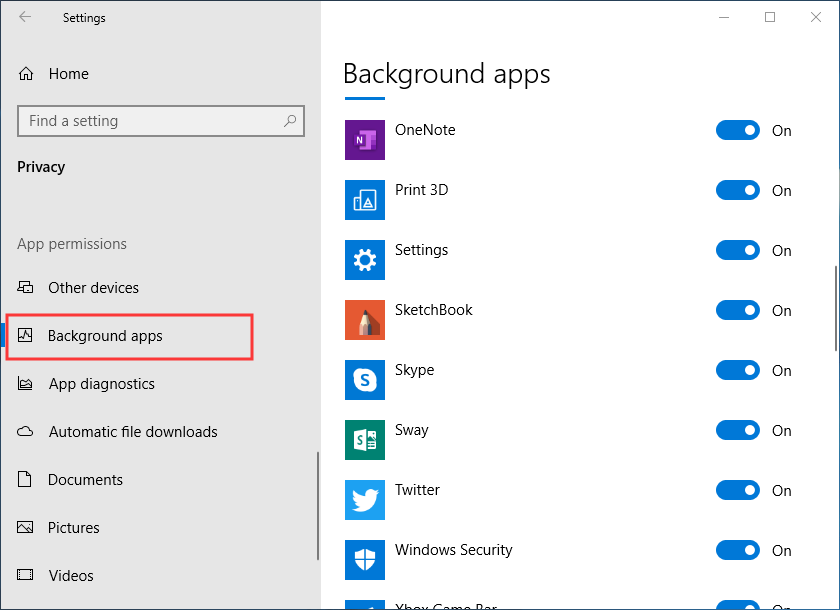 locate Background apps