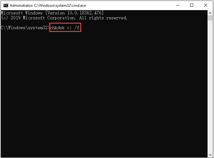 execute chkdsk c: /f