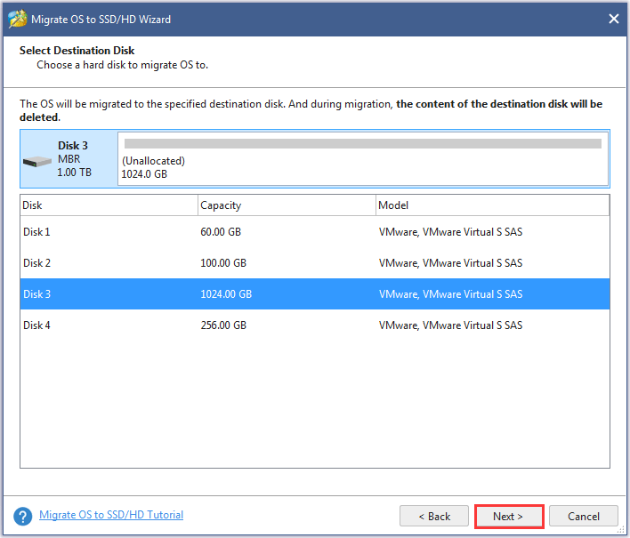 choose the SSD as the target disk
