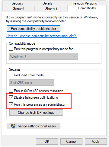 Disable fullscreen optimization