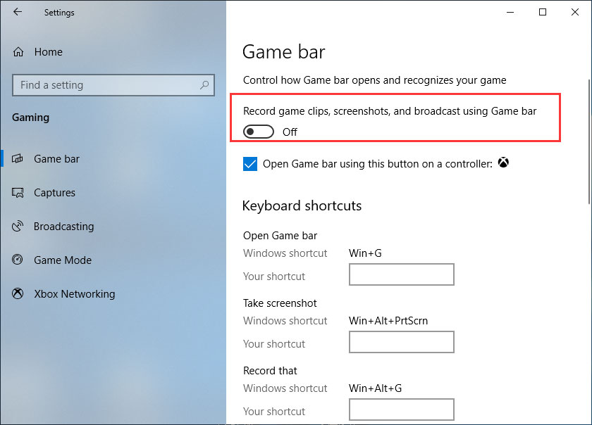 turn off the Game Bar