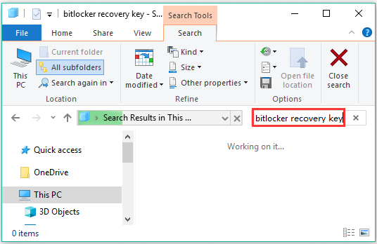 type BitLocker Recovery Key in the search bar