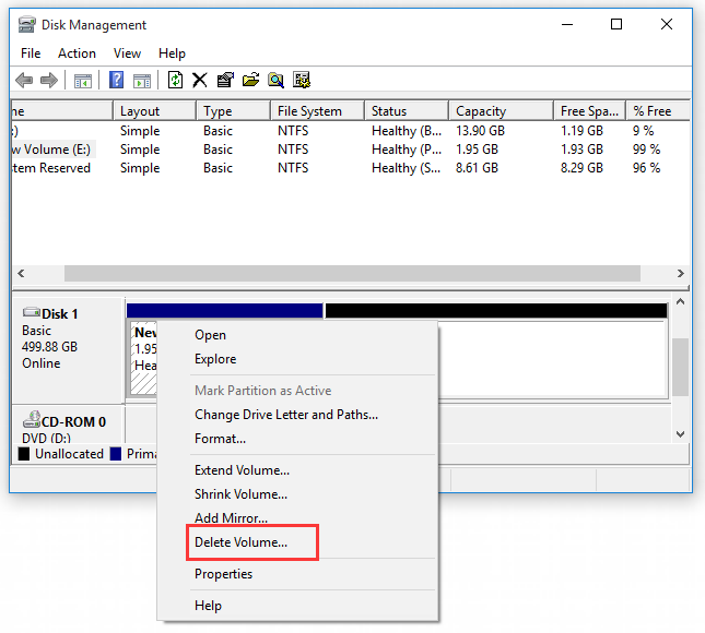 select Delete volume