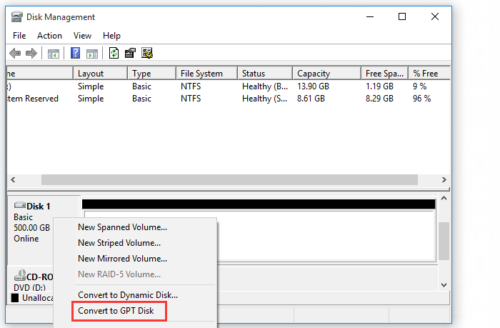 select Convert to GPT Disk