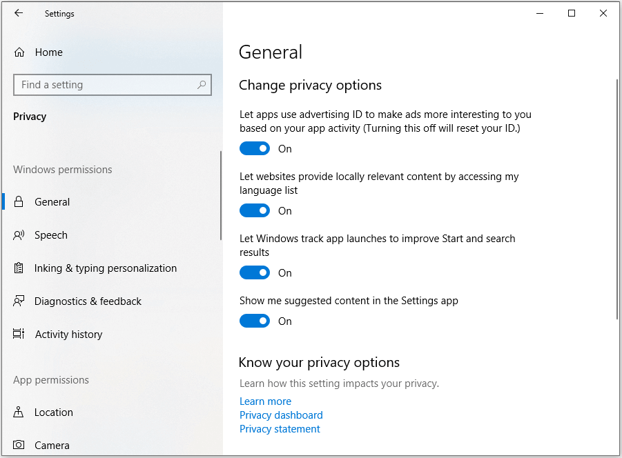change privacy options