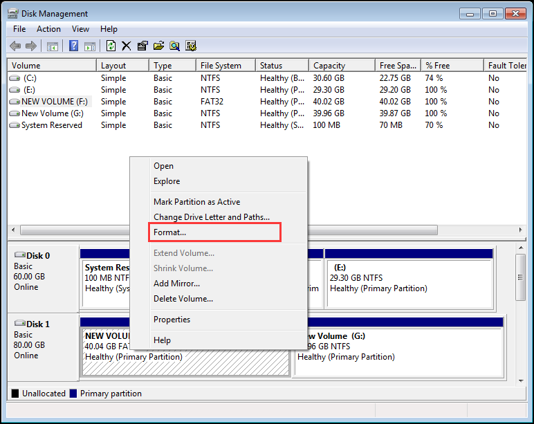 go to Format from Disk Management