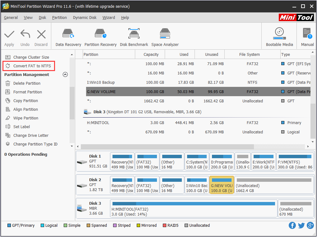convert FAT to NTFS using Partition Wizard