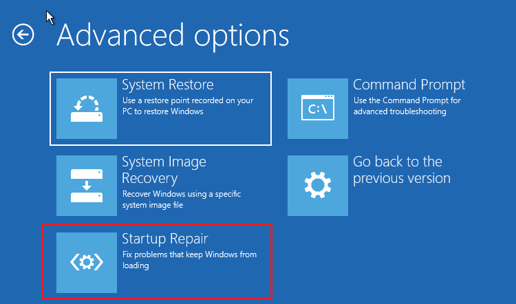 try Startup Repair