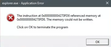 application explorer.exe encountered a serious error