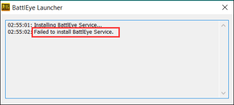 failed to install BattlEye Service