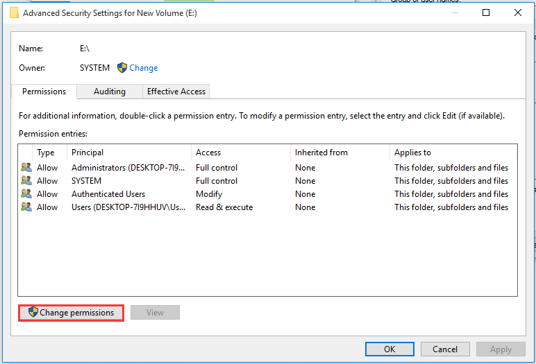  click on Change permissions