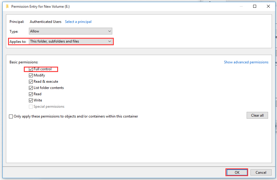 change the basic permissions of the drive