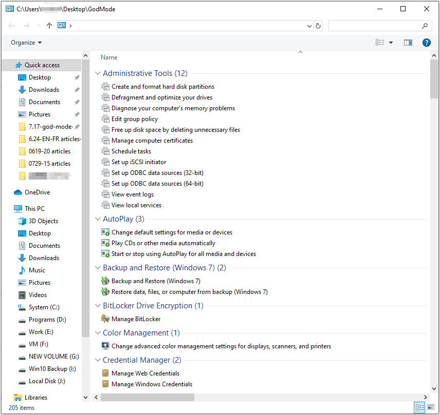God Mode Windows 10 settings