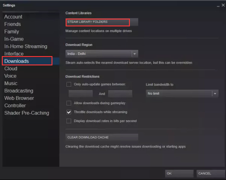 click on the Steam Library Folders