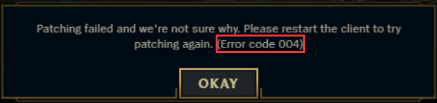 error code 004 League