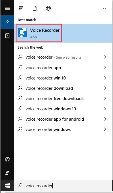 open voice recorder through the search box