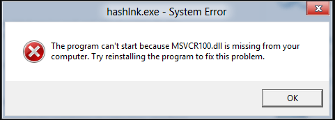 msvcr100.dll missing error