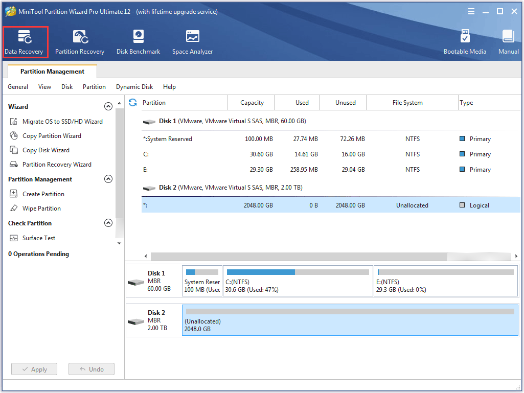 click on Data Recovery feature on the top