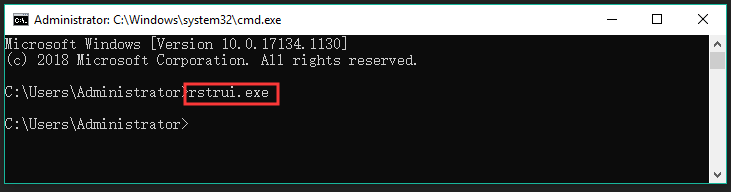 run rstrui.exe command to open the system restore window