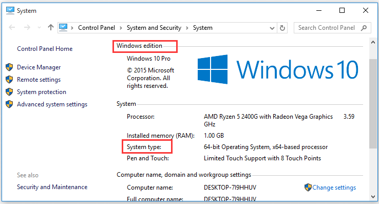 check the Windows edition and system type