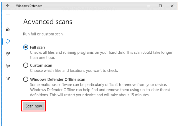 click Scan now to check the virus for the whole system