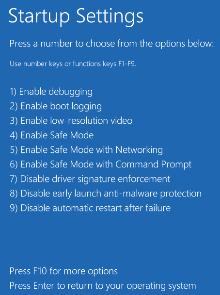 press F5 to enter Safe Mode