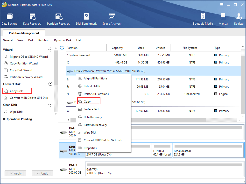 activate Copy Disk feature