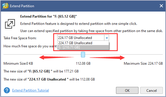 specify the partition and space