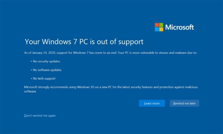 Your Windows 7 PC is out of support