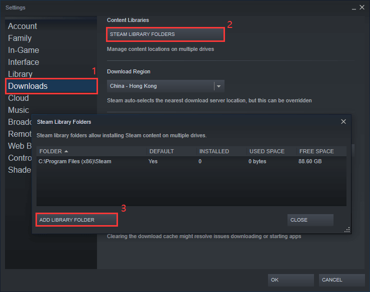 click add library folder