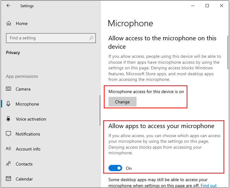 turn on Microphone access