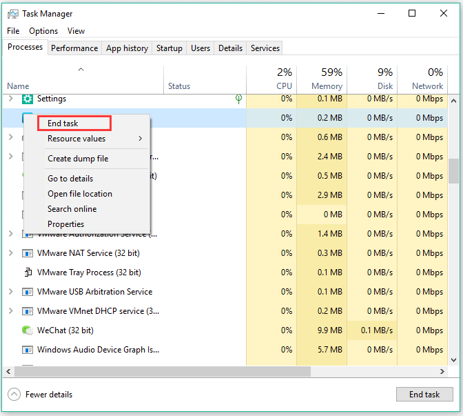 select End Task option