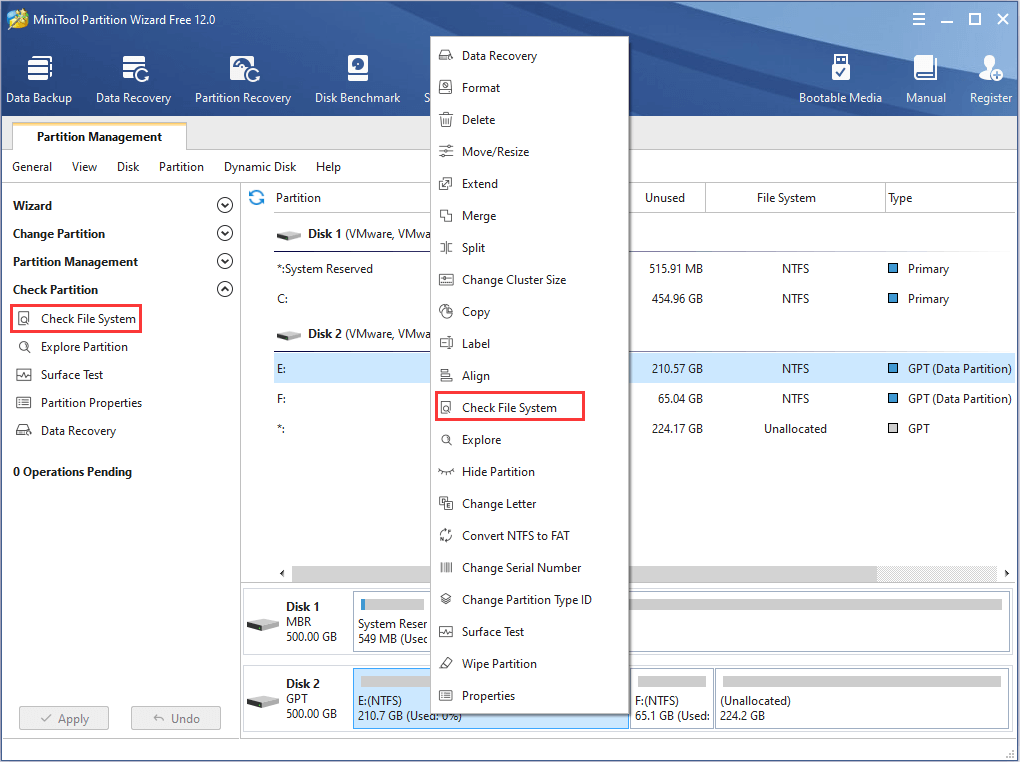 choose Check File System feature