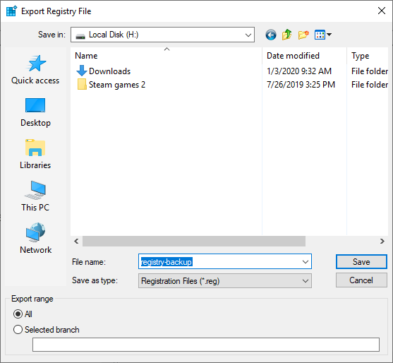 name the registry backup file
