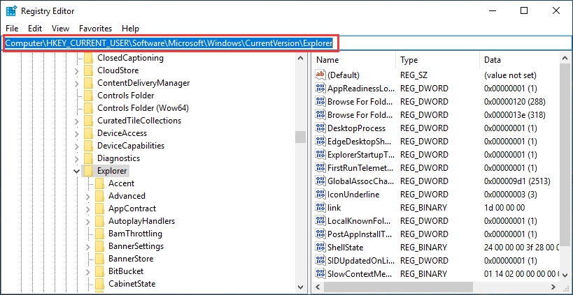 navigate to explorer key