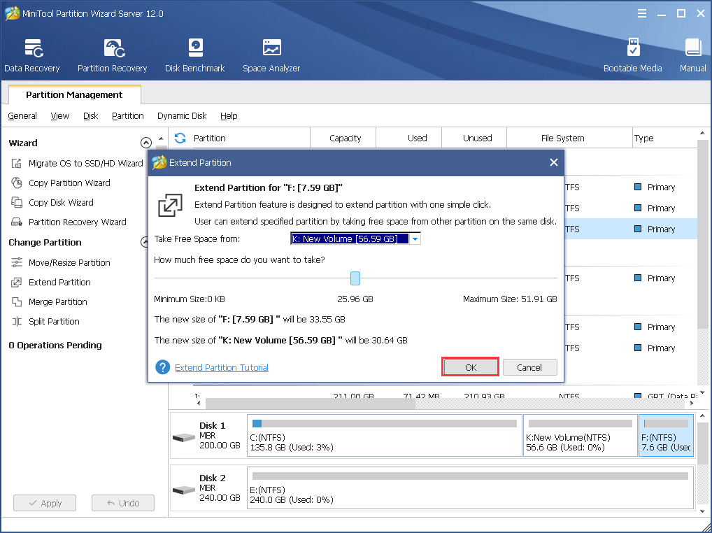 choose a partition to take free space from