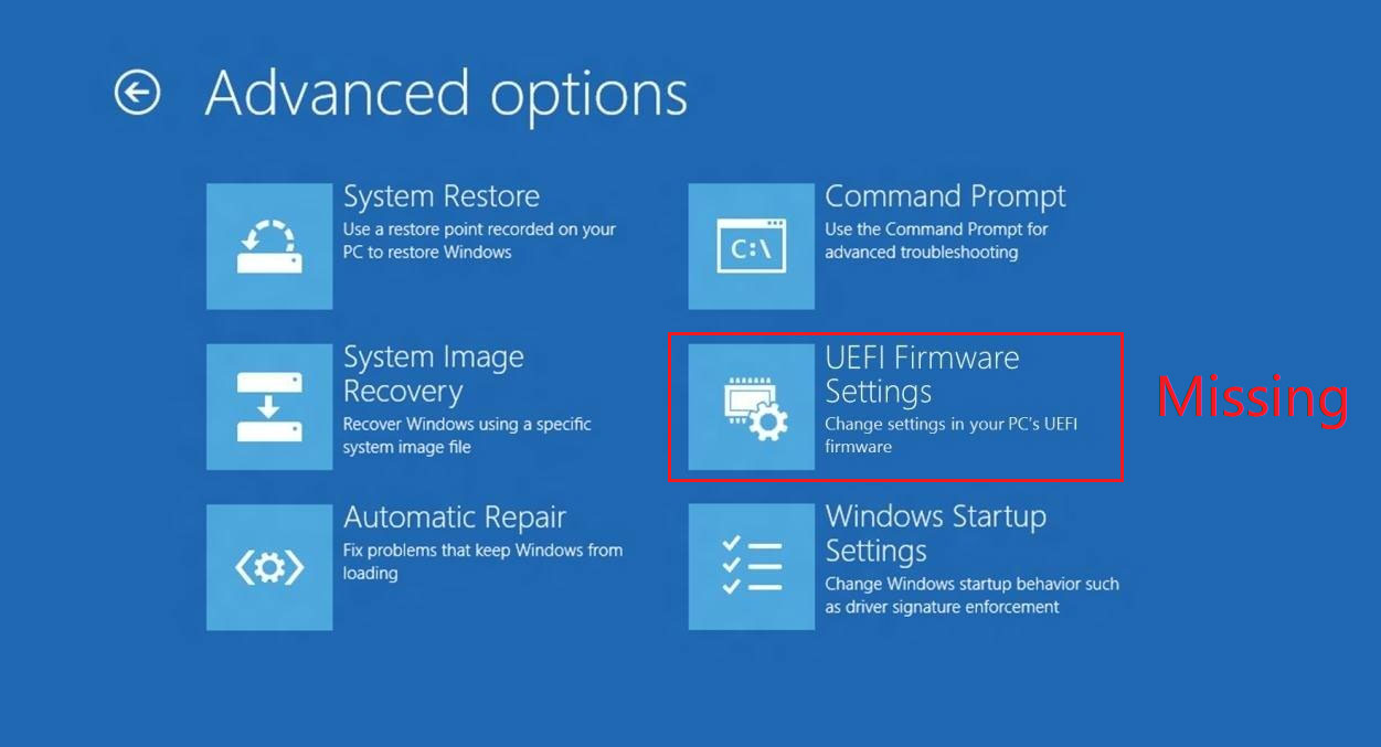 UEFI firmware settings missing Windows 10